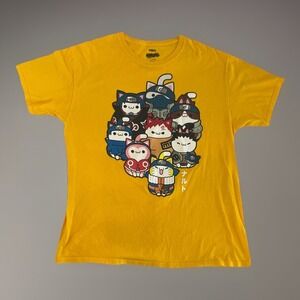 Naruto Anime Cat Graphic Tee Men's L Yellow Mad Engine Manga Shirt
